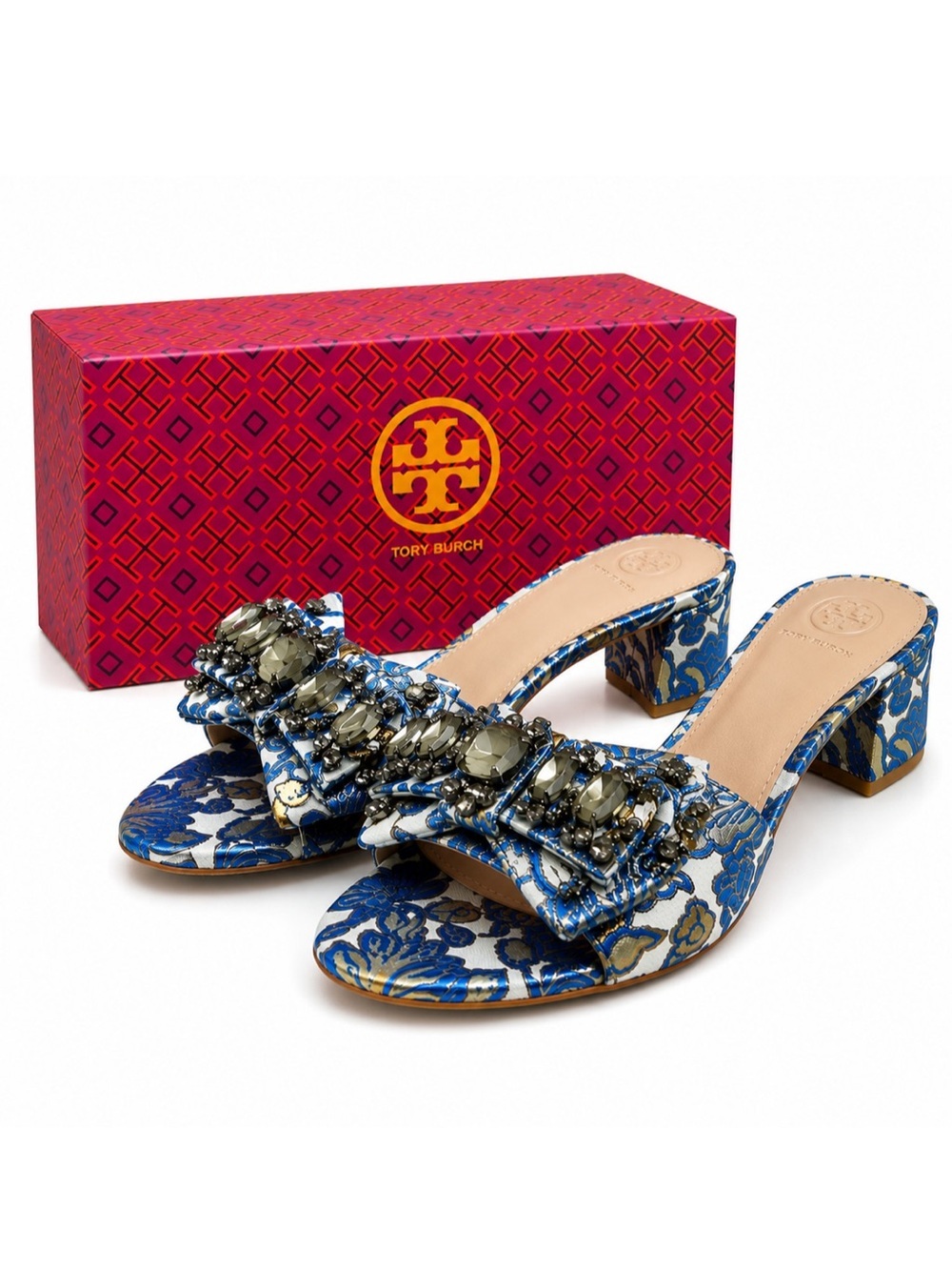 NWT Tory Burch Valentina Bow Slide Block Heels
